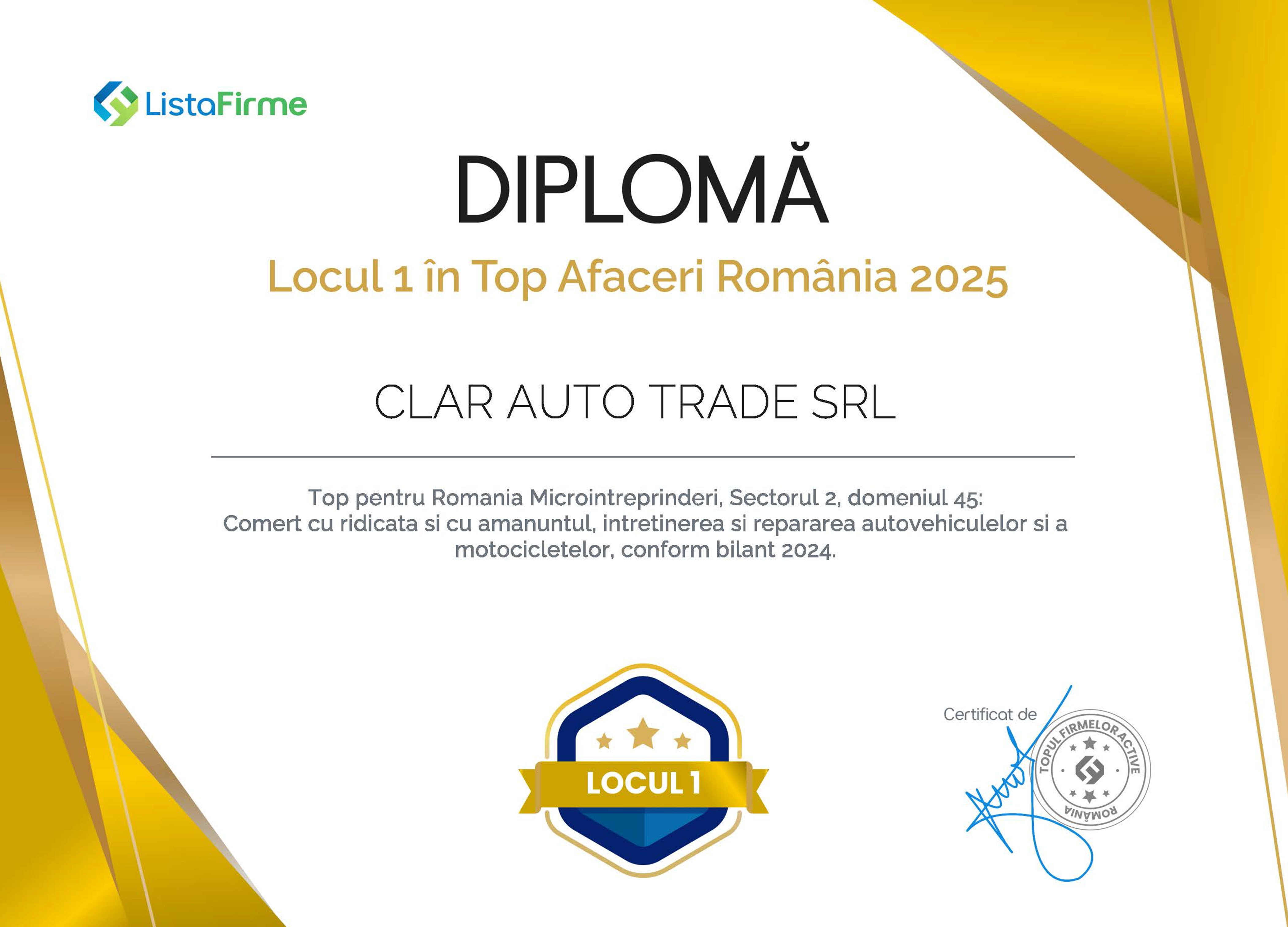 Locul 1 în Top Afaceri România 2025