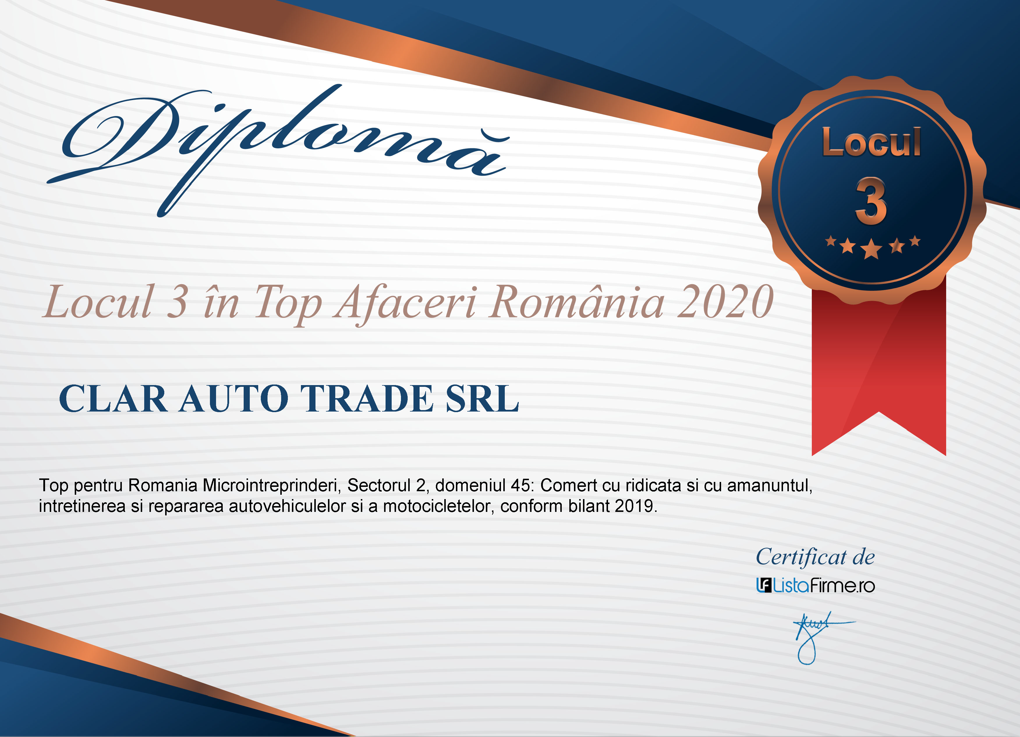 Locul 3 în Top Afaceri România 2020