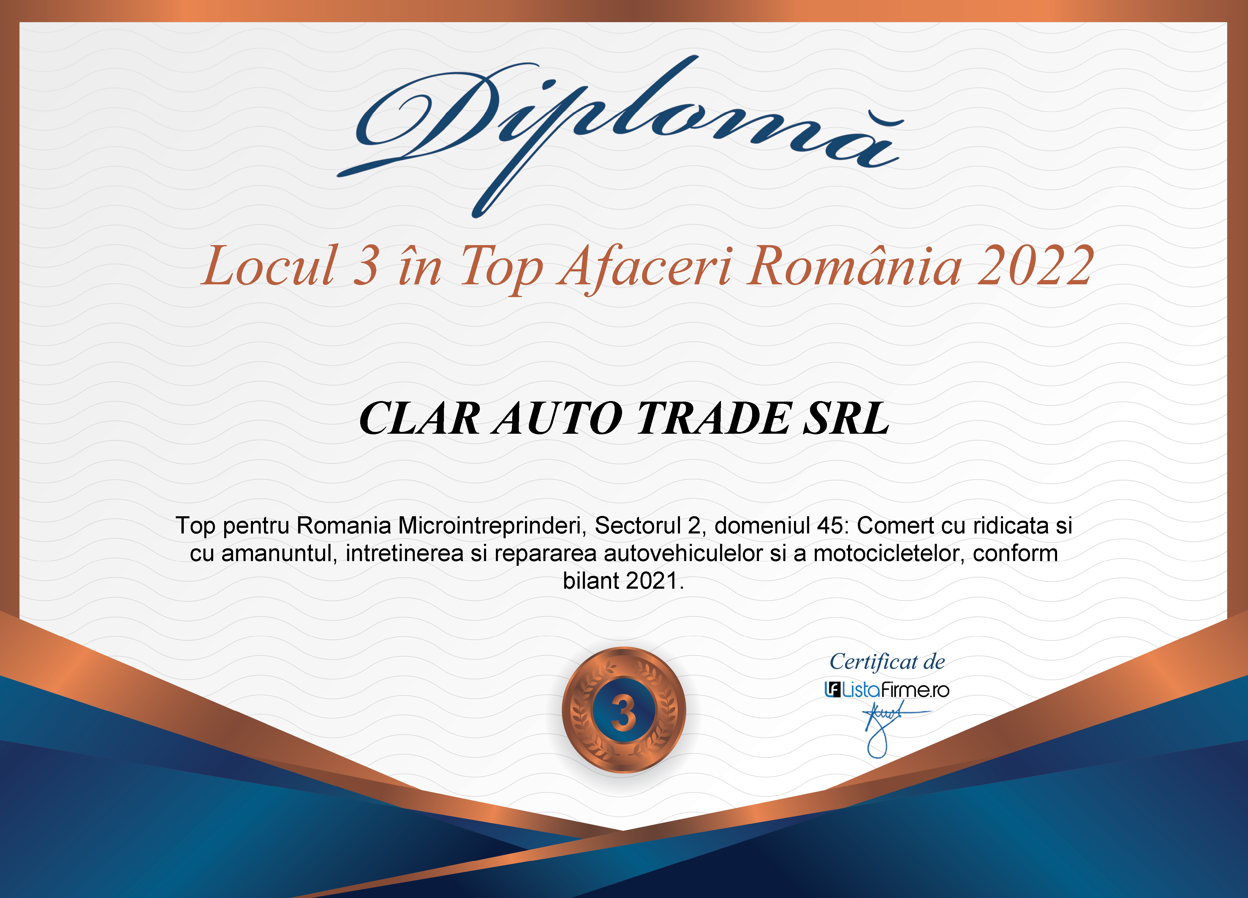 Locul 3 în Top Afaceri România 2022
